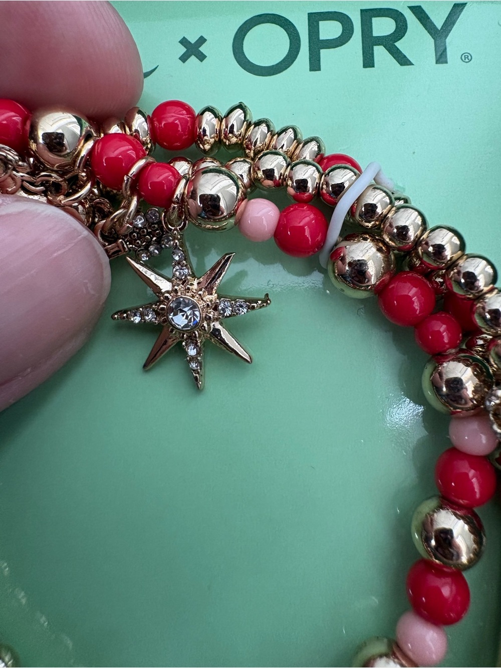 NWT Hallmark x Opry Pink Red Beaded Charm Bracelet Set of 3 - Picture 3 of 8